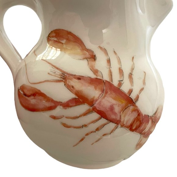 Abbiamo Tutto Italy Handpainted Lobster Small Water Pitcher Jug Cream Red 7" - Picture 2 of 6